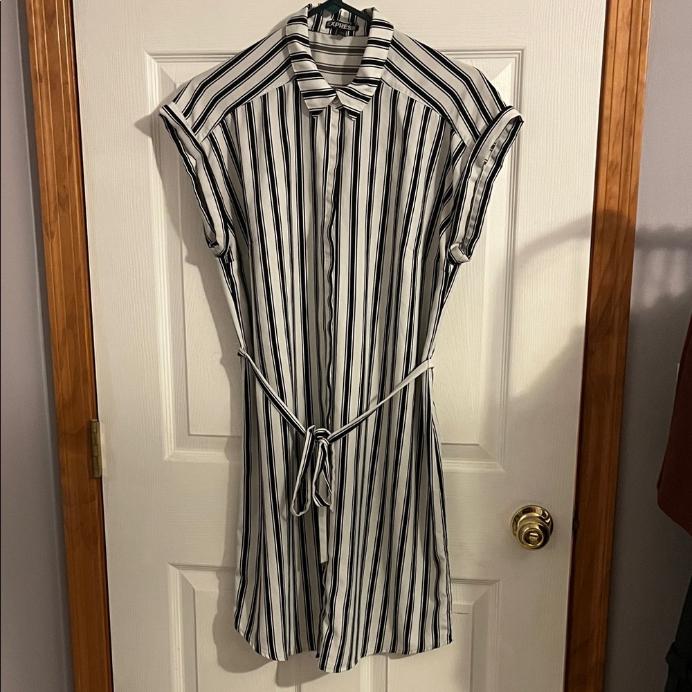 Express Striped Black and White Shirt Dress